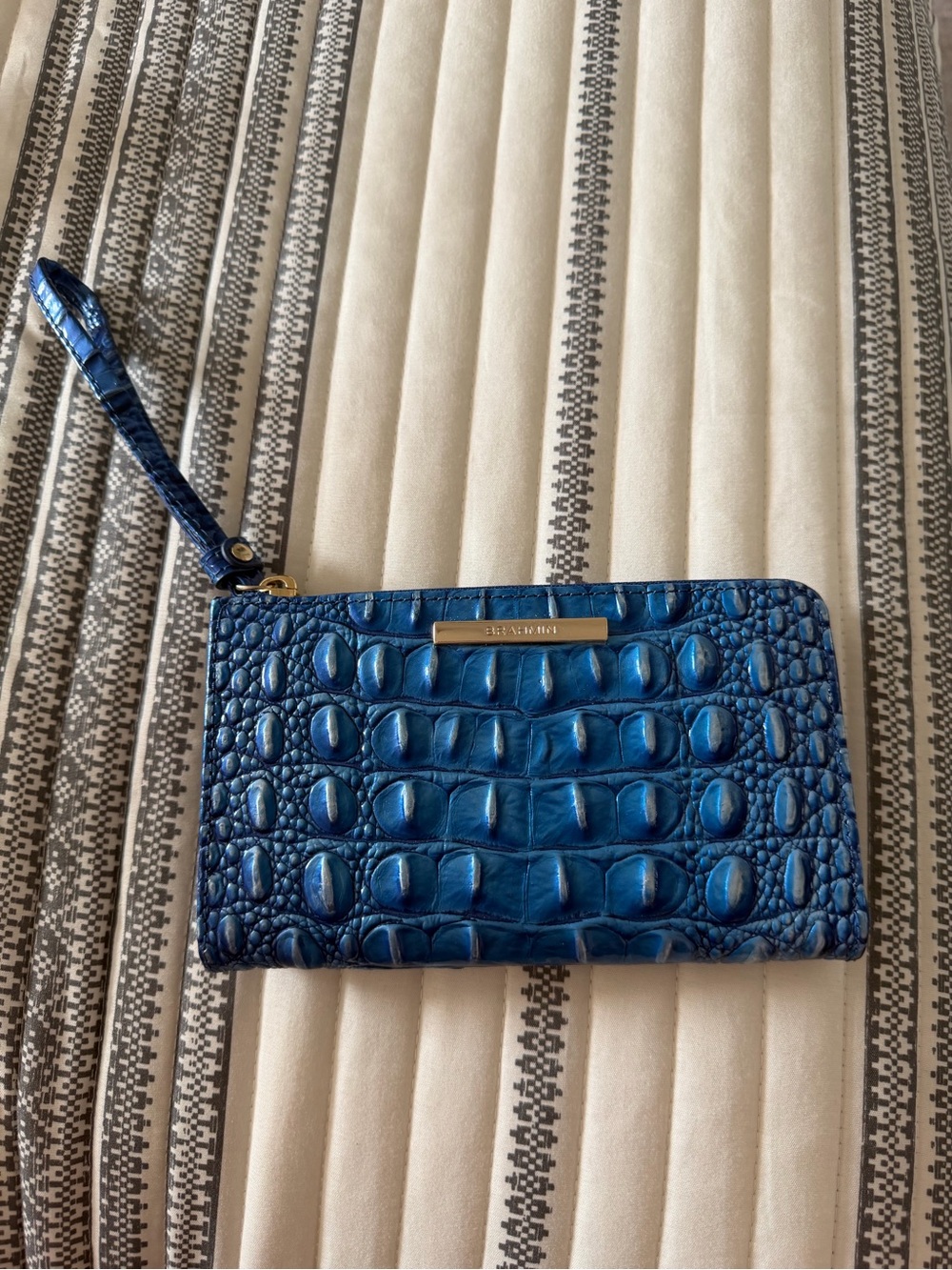 Brahmin Metallic Blue Croc-Embossed Wristlet